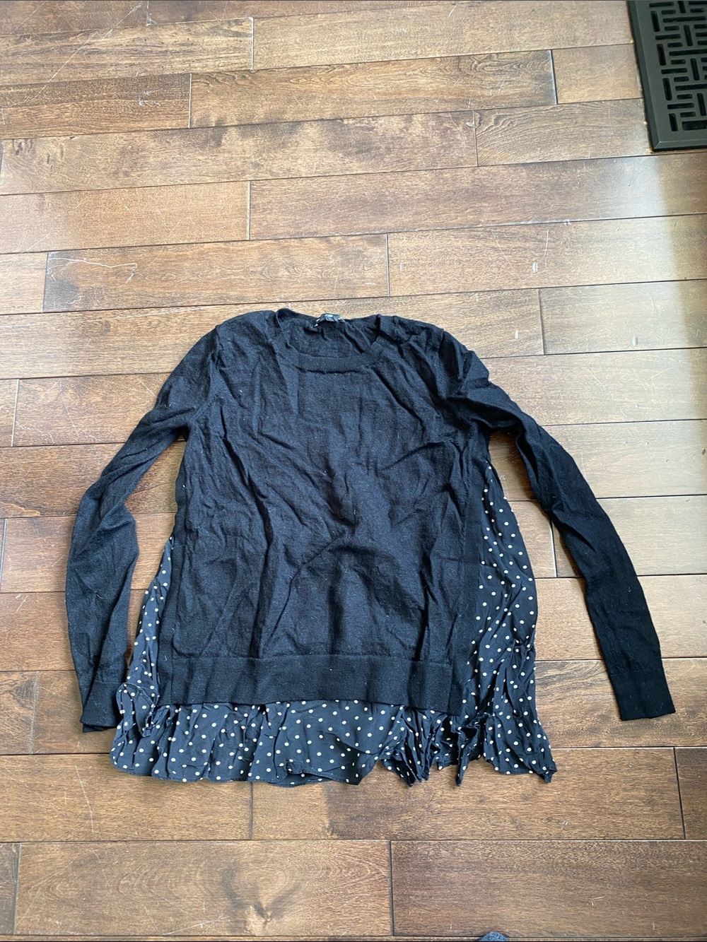 Club Monaco Black Knit Sweater with Polka Dot Ruffle Hem